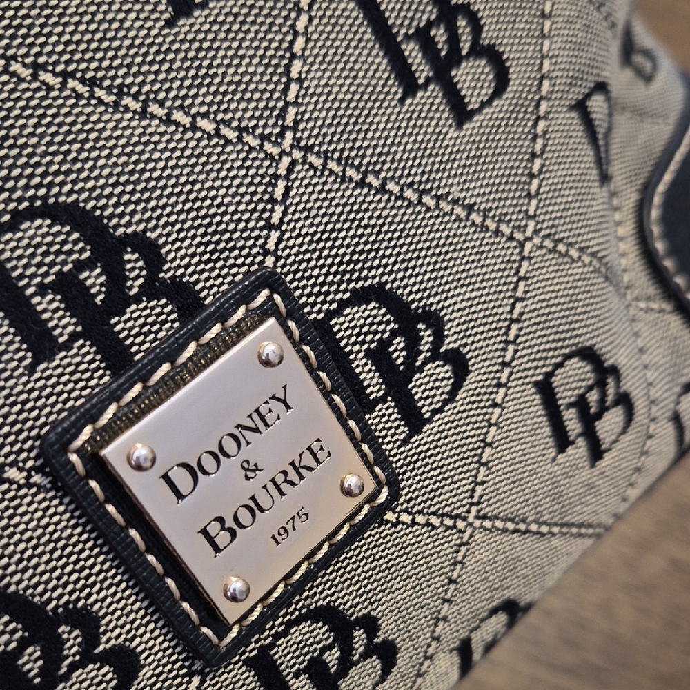 Dooney & Bourke Beige Logo Shoulder Bag with Black Trim